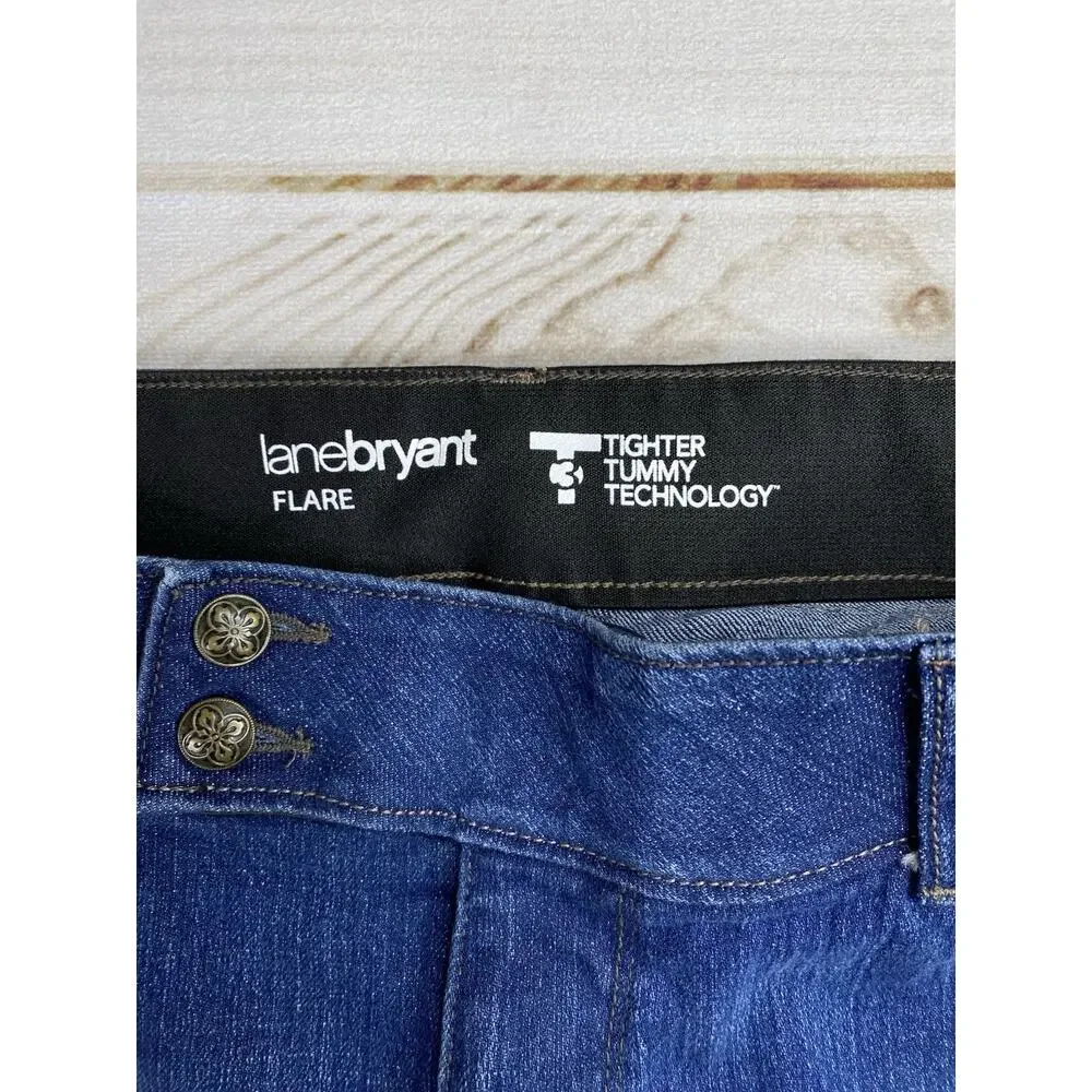 Lane Bryant Flare Jeans Sz 14 Tall High Rise Tighter Tummy Technology Dark Blue